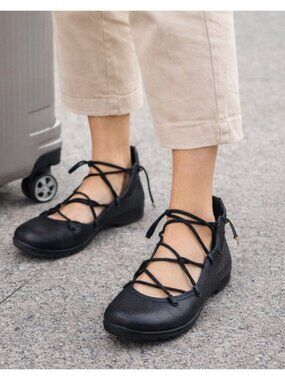 Arche Pulkaz Womens Leather Ballet Flats Black Lace Up Comfort Shoes US 6 France